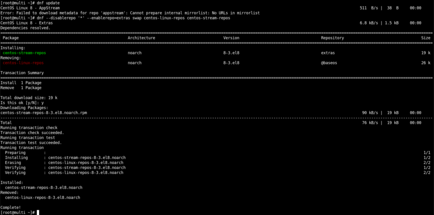 Fix: “Error: Failed to download metadata for repo ‘appstream'” (CentOS 8)