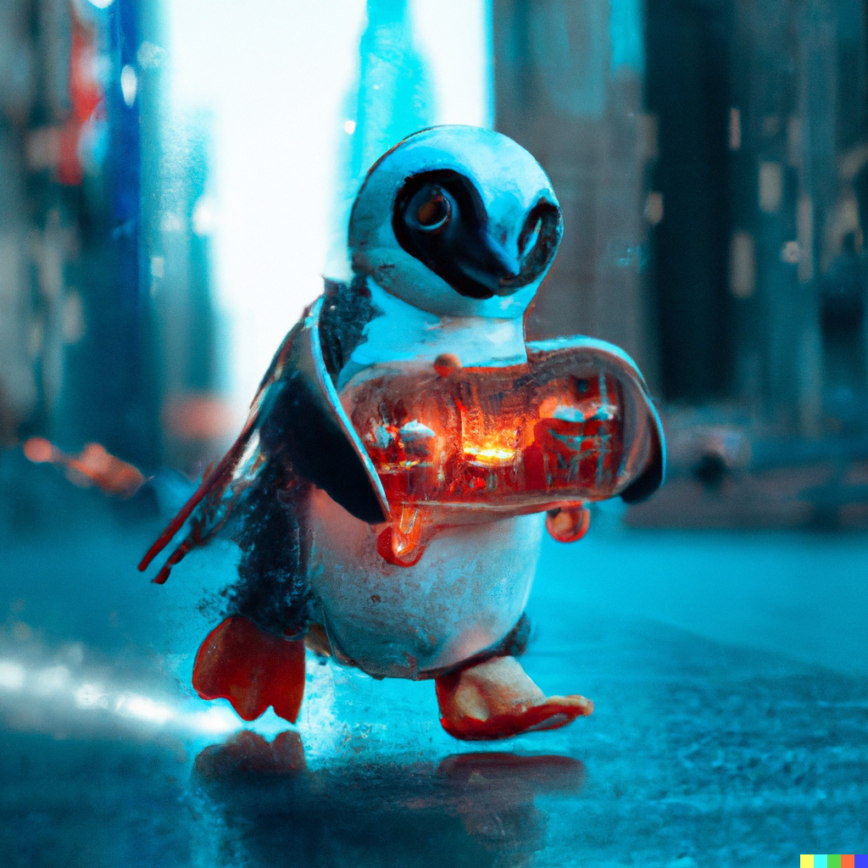Linux penguin carrying the future of AI & AI Chatbots