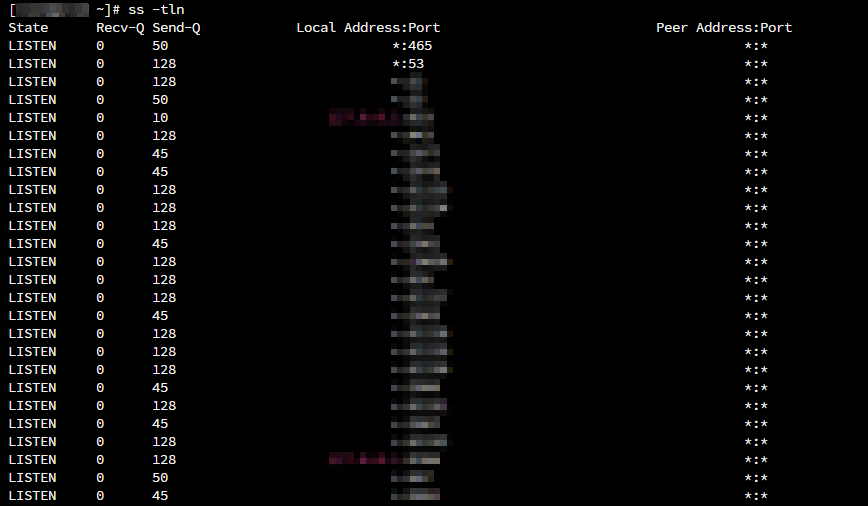 ss -tln command in Linux example output