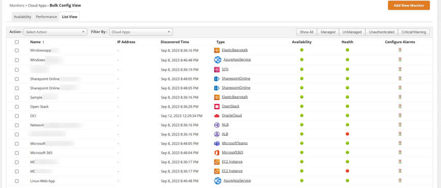 Applications Manager's cloud monitoring console