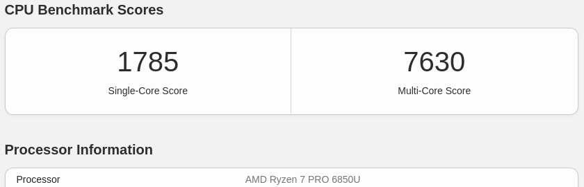 Geekbench scores - AMD Ryzen 7 PRO 6850U