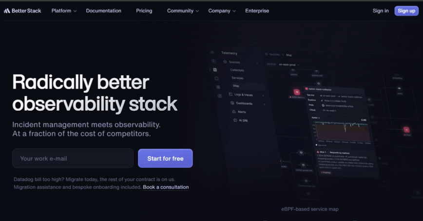 Better Stack: AI-native platform for on-call and incident response with effortless monitoring, status pages, tracing, infrastructure monitoring and log management.