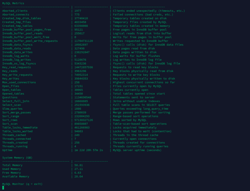 mysql-monitor-script: A lightweight MySQL monitoring script for sysadmins and DBAs. (screenshot)