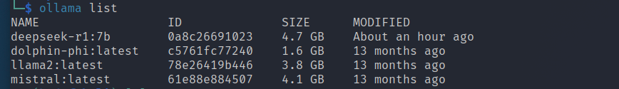 ollama list screenshot