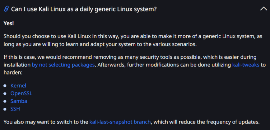 Use Kali Linux as a daily generic rolling-release Linux system.