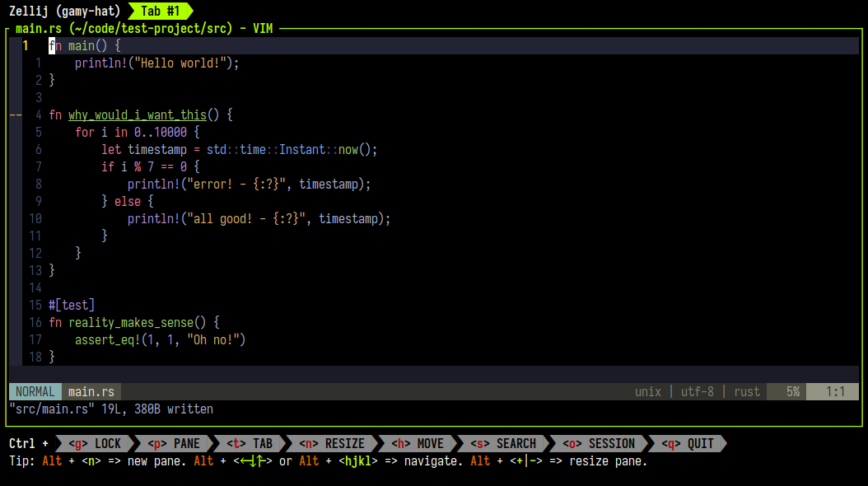 Screenshot of Zellij - A terminal workspace.