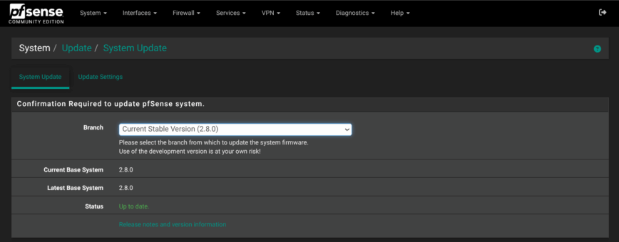 pfSense > Update > System Update