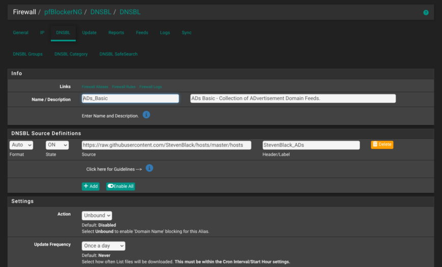 pfSense > pfBlockerNG > DNSBL blocking ads