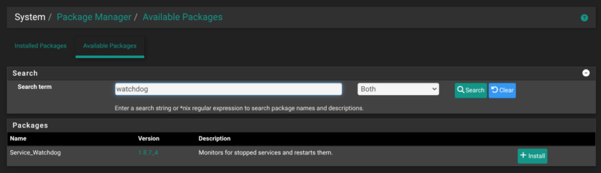 pfSense > System > Package Manager > Available Packages