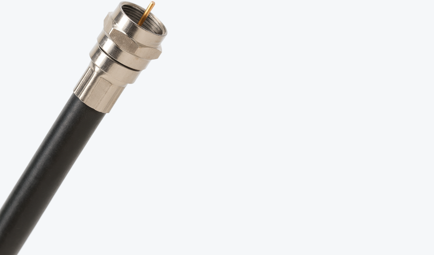 Close-up of a coaxial cable used for cable internet connections.