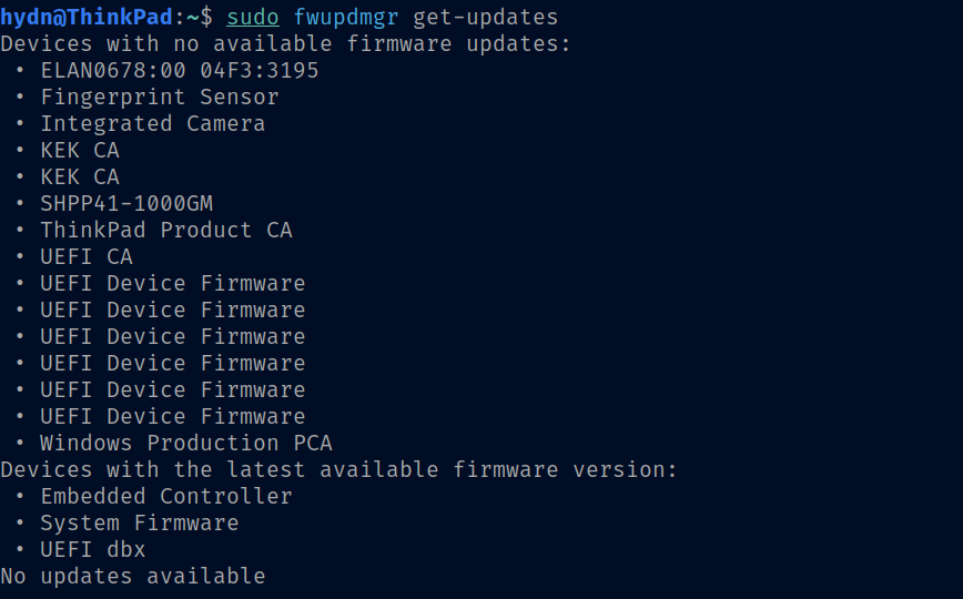 fwupdmgr get-updates