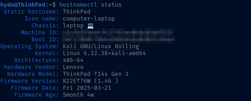 hostnamectl status ThinkPad